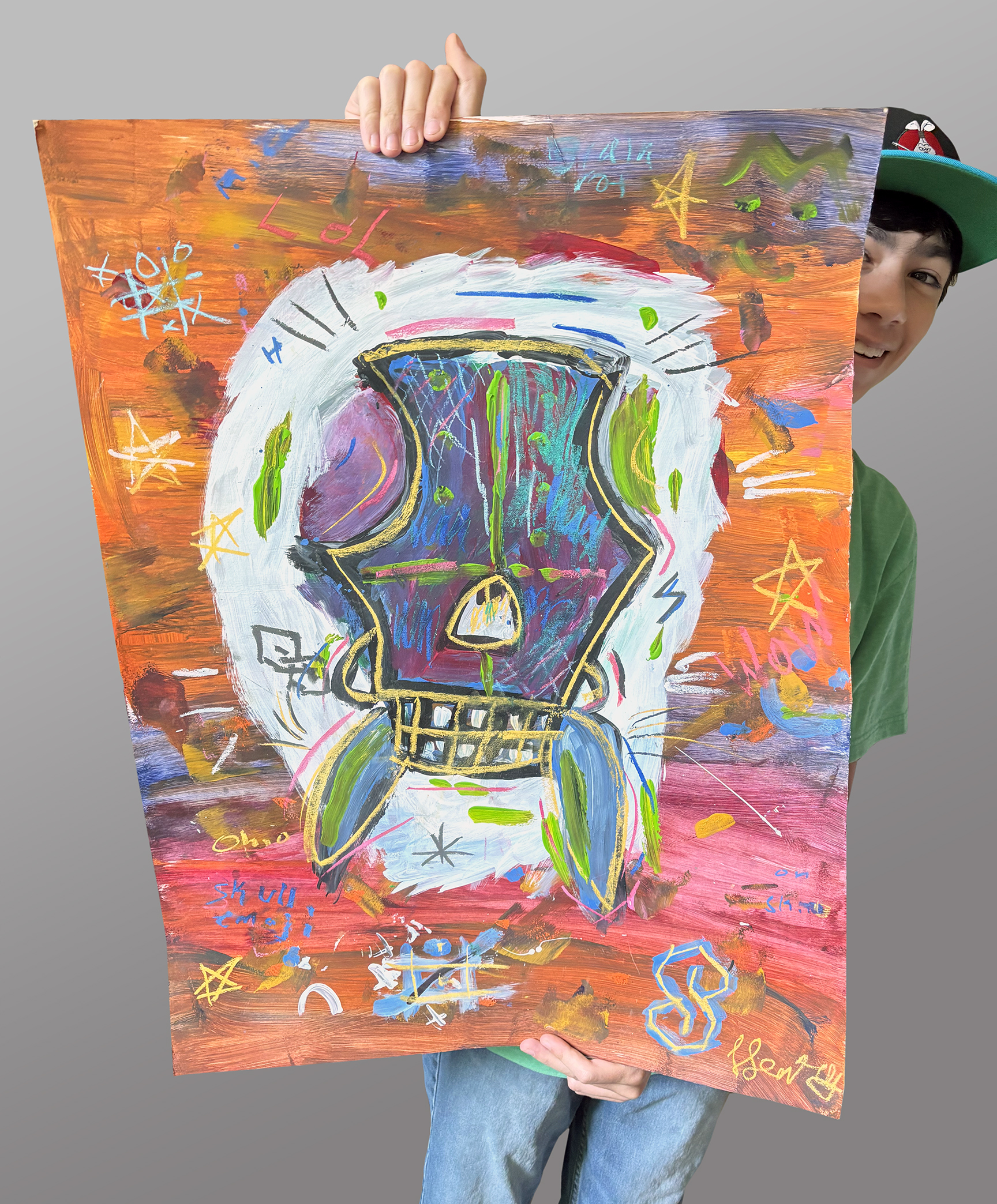 Mixed media fox painting inspired by Basquiat